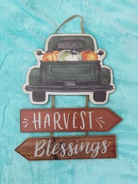 Harvest Blessings Green Truck Wall Decor Sign NWT